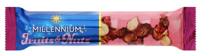 Акція на Шоколад молочный Millennium Fruits&amp;Nuts с миндалем, целыми лесными орехами, курагой и изюмом, 35 г від Auchan