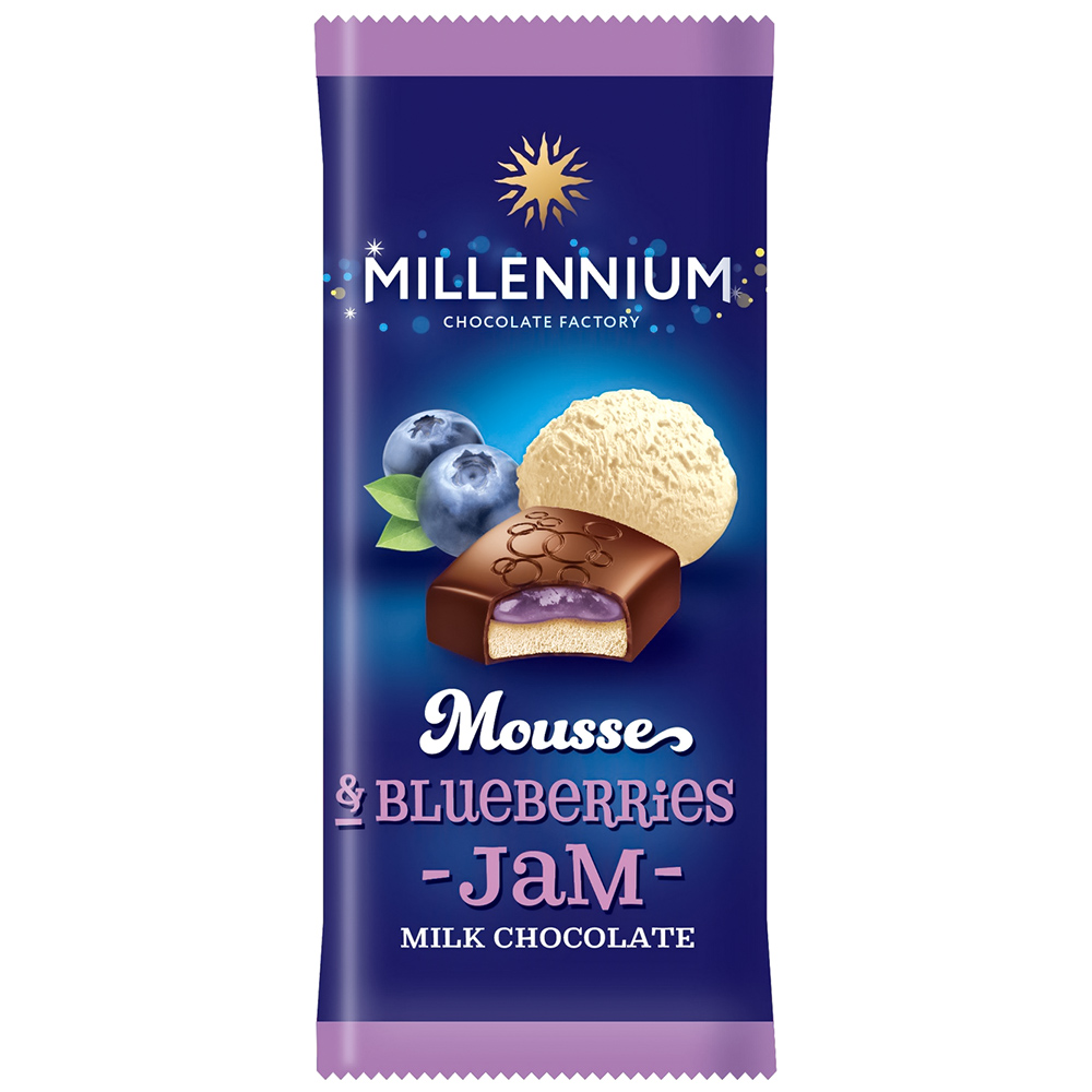 Акция на Шоколад молочный Millennium Mousse с муссовой и черничной начинкой, 135 г от Auchan