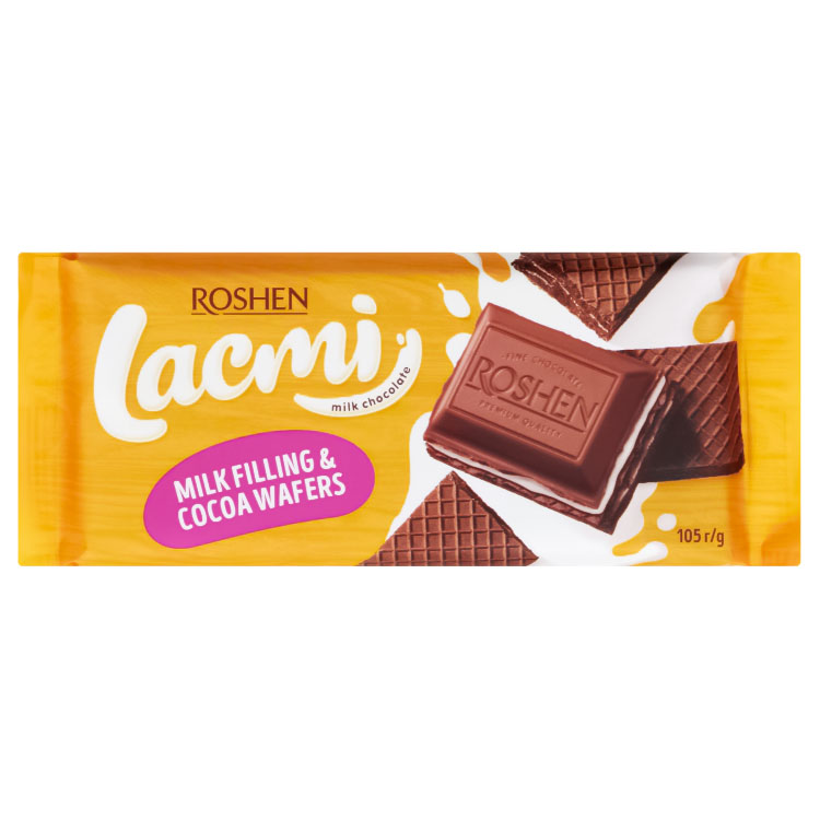 Акція на Шоколад молочный Roshen Lacmi с начинкой и вафлей, 105 г від Auchan