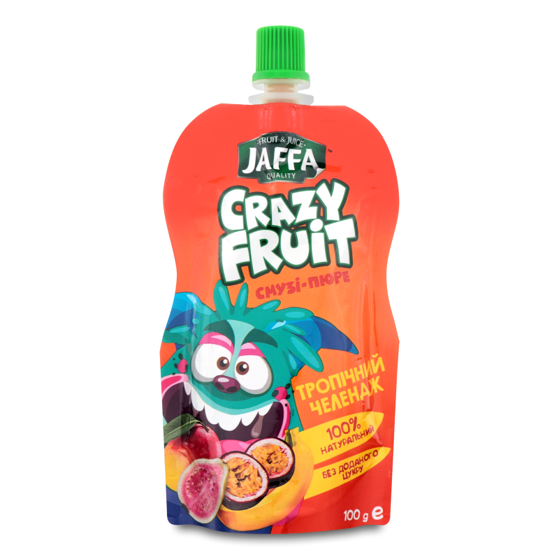 Акция на Смузи-пюре Тропический челендж Crazy Fruit Jaffa д/п 100г от Auchan